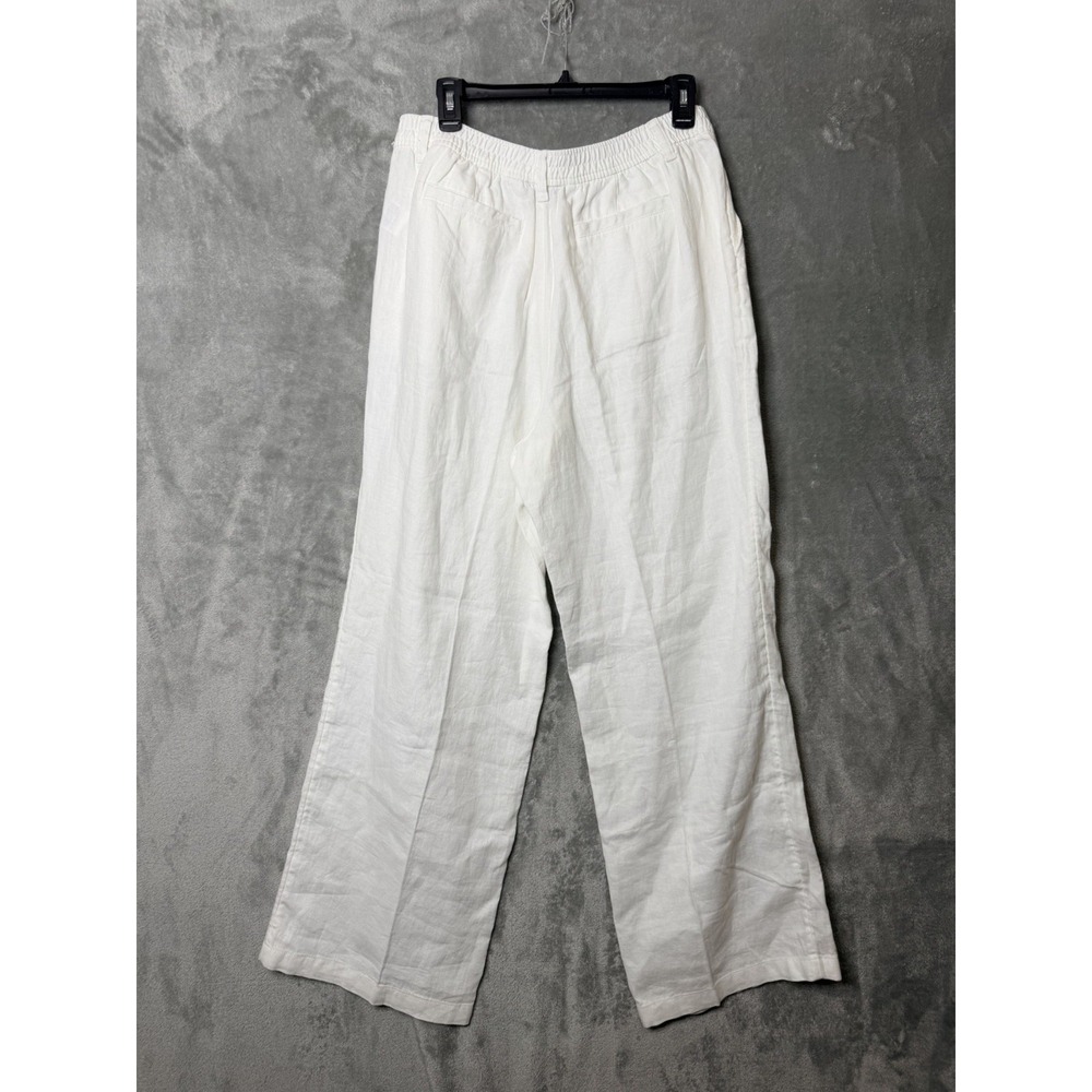 Lands End Womens White Linen Wide Leg High Rise Pants Size 14 Coastal Old Money - Picture 8 of 9